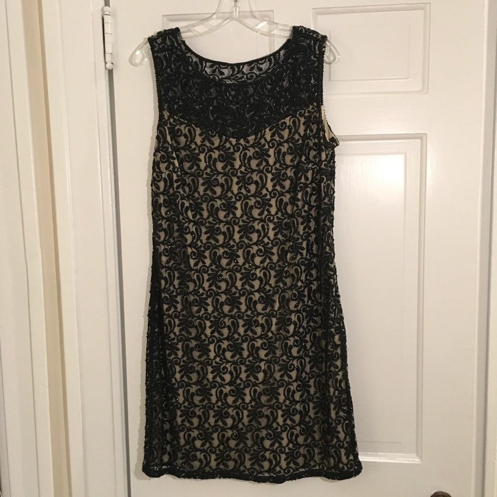 Black beaded & lace illusion lined cocktail dress
